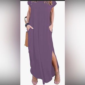 Amazon Huskary Purple Mauve Maxi Dress With Slits Sz XXL